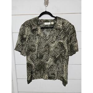 Dana Buchman size 14 green tan & black animal print blouse